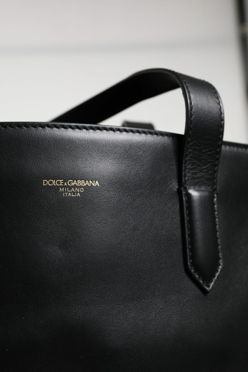 Dolce & Gabbana Black Calf Leather Shopping Tote Shoulder Bag - Image 6