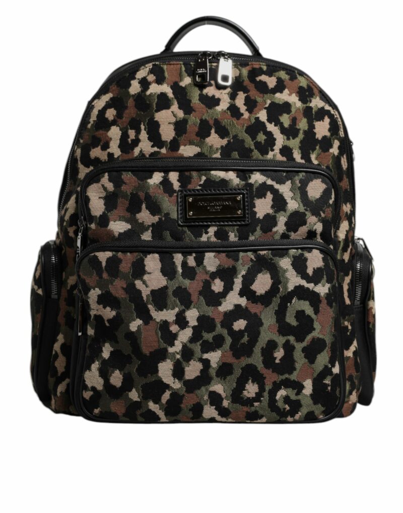Dolce & Gabbana Multicolor Leopard Print DG Logo Plaque Men Backpack Bag - Image 2