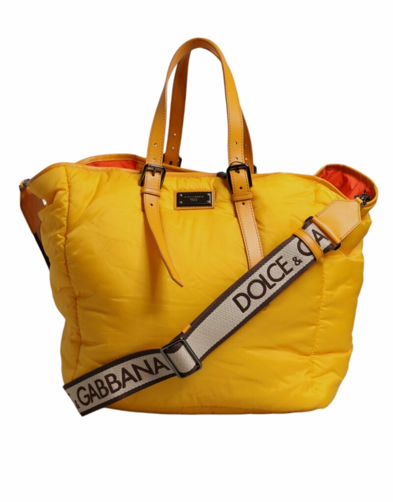 Dolce & Gabbana Yellow Orange Nylon Logo Plaque Hand Shoulder Duffle Bag - Image 3