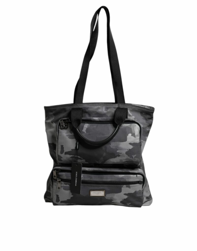 Dolce & Gabbana Gray Camo Cotton Multiple Compartments Tote Bag - Image 2