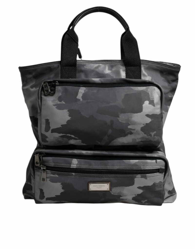 Dolce & Gabbana Gray Camo Cotton Multiple Compartments Tote Bag - Image 3