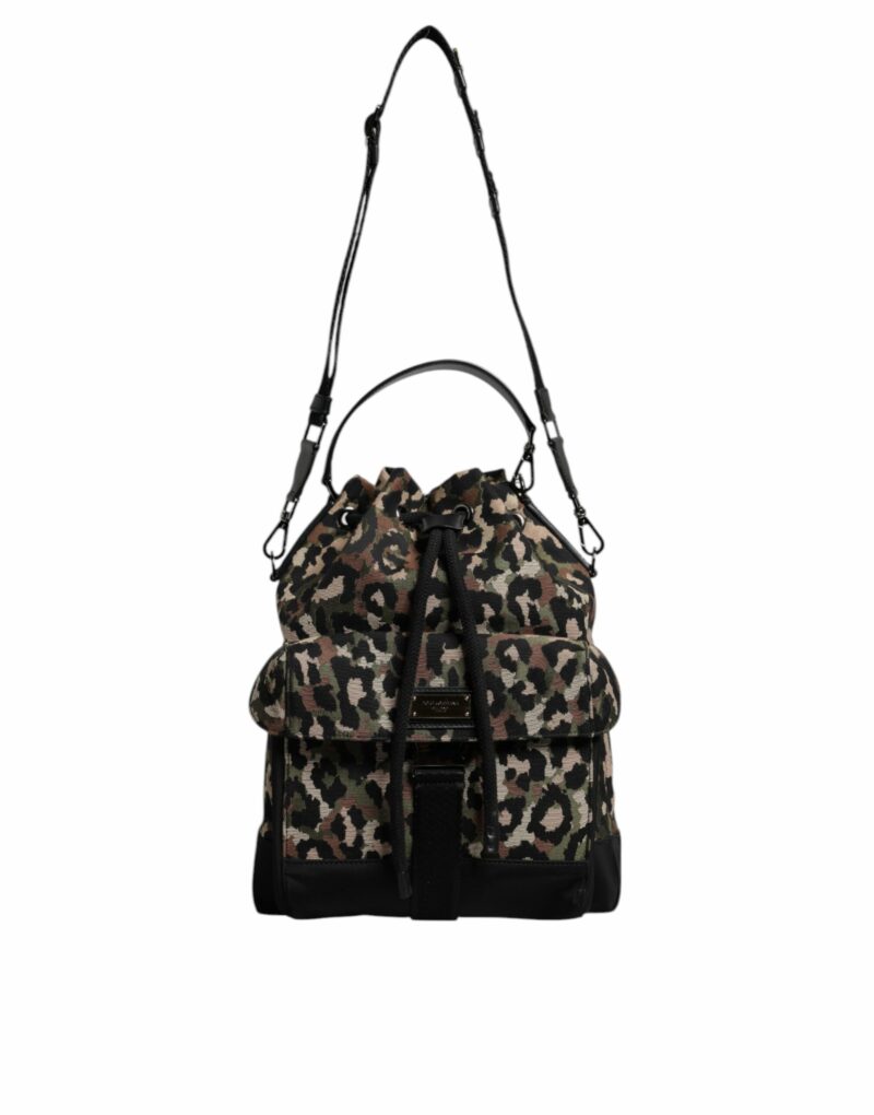 Dolce & Gabbana Multicolor Leopard Cotton Shoulder Bucket Bag - Image 2