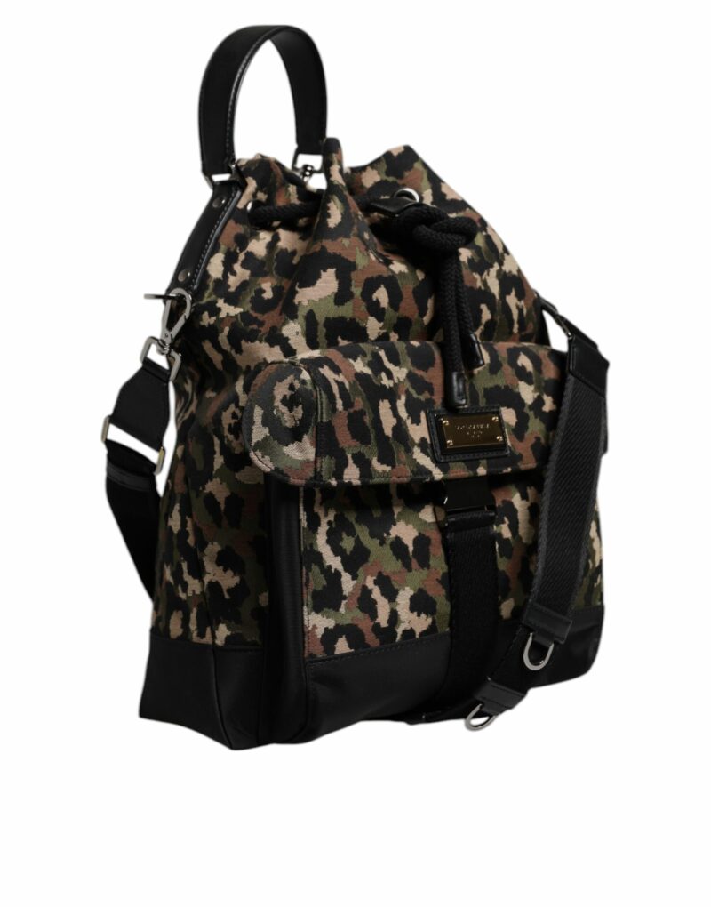 Dolce & Gabbana Multicolor Leopard Cotton Shoulder Bucket Bag - Image 4