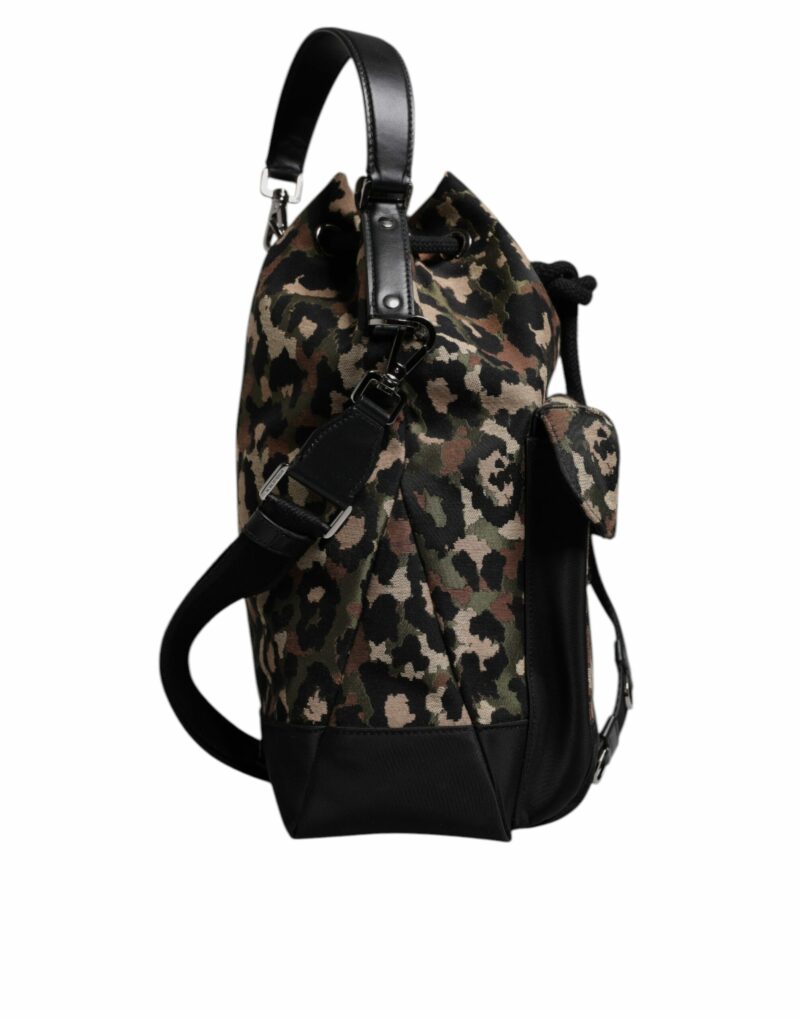 Dolce & Gabbana Multicolor Leopard Cotton Shoulder Bucket Bag - Image 5