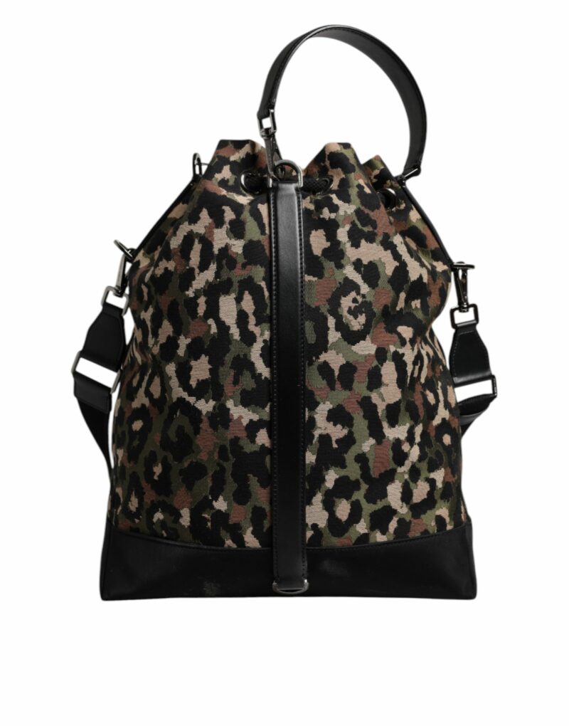 Dolce & Gabbana Multicolor Leopard Cotton Shoulder Bucket Bag - Image 6