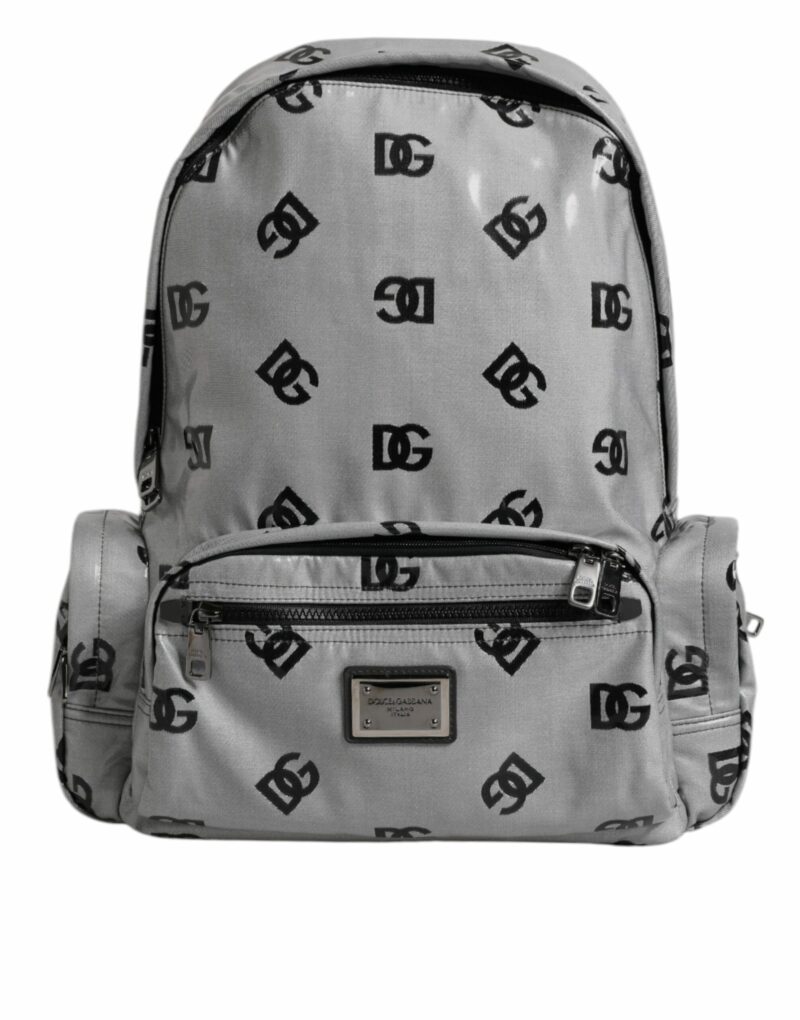 Dolce & Gabbana Polyester Gray Black DG Logo Plaque Backpack Bag - Image 2