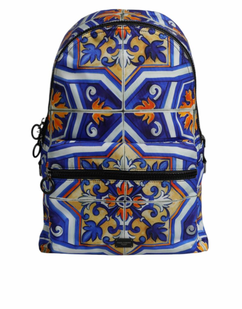 Dolce & Gabbana Multicolor Majolica Print Nylon Travel Backpack Bag - Image 2