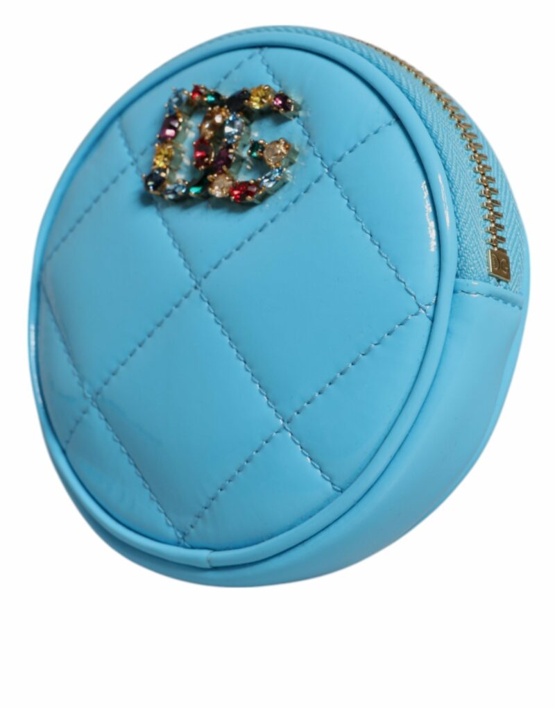 Dolce & Gabbana Light Blue Lamb Leather DG Crystal Round Coin Purse Wallet - Image 3