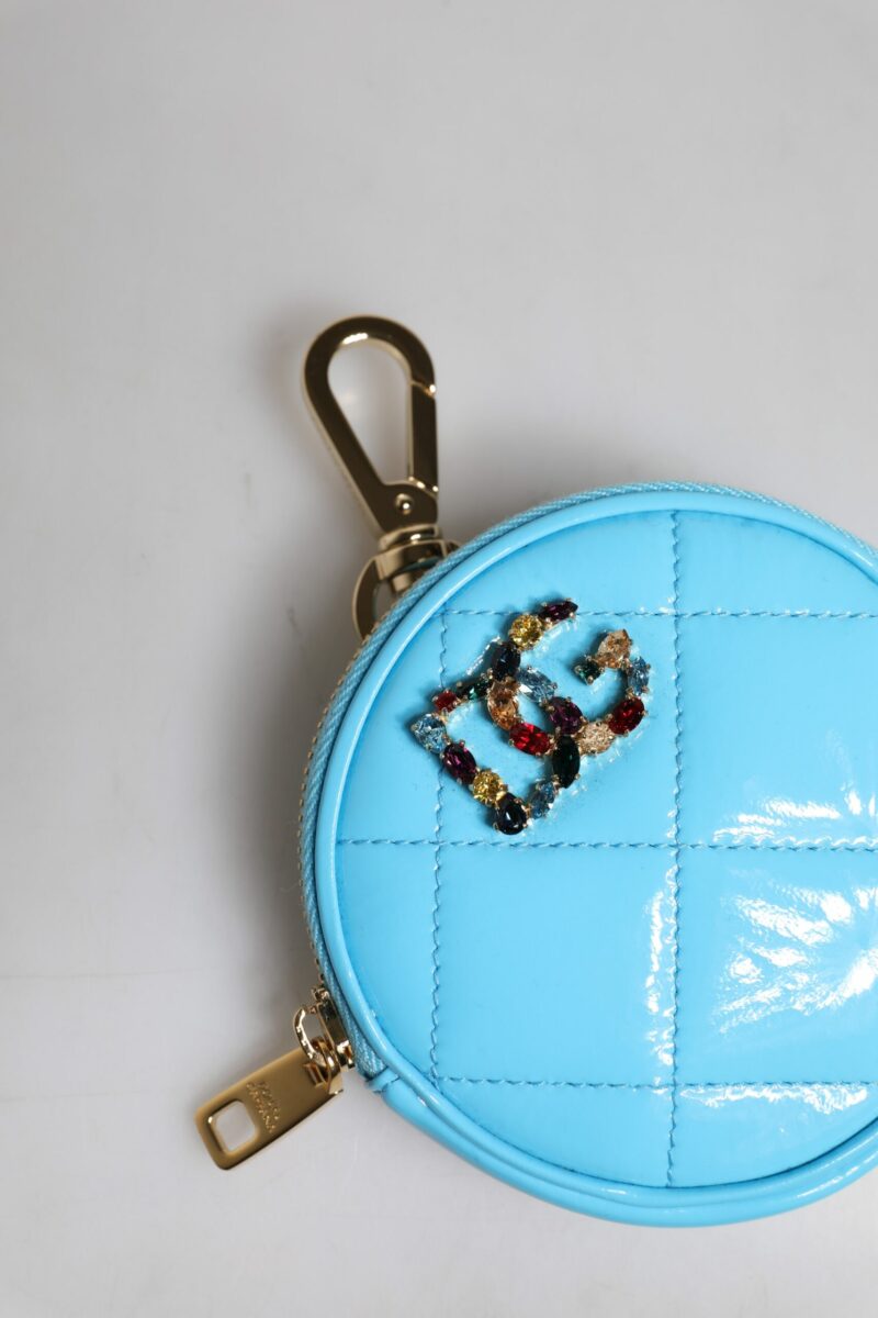 Dolce & Gabbana Light Blue Lamb Leather DG Crystal Round Coin Purse Wallet - Image 6