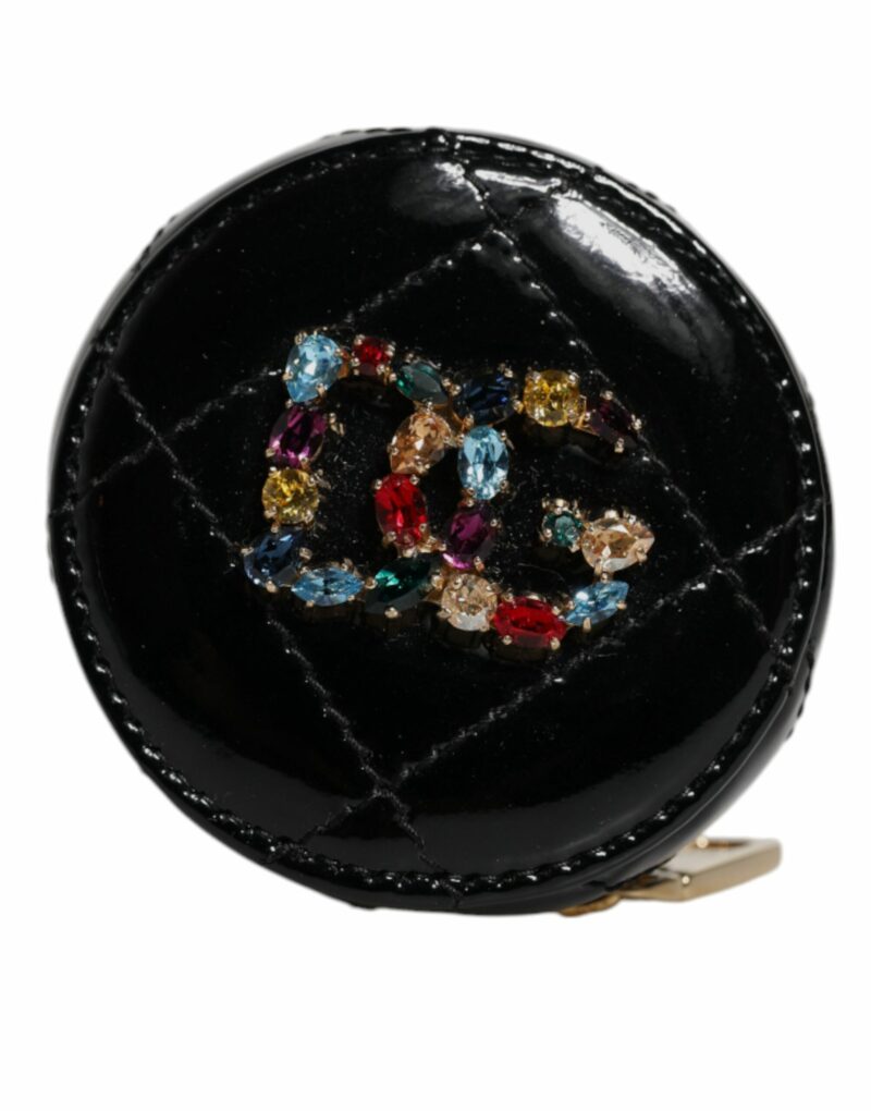 Dolce & Gabbana Black Lamb Leather DG Crystal Round Coin Purse Wallet - Image 2