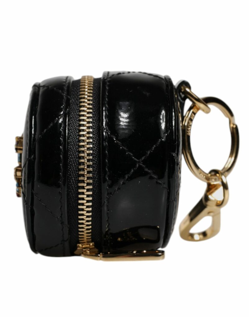 Dolce & Gabbana Black Lamb Leather DG Crystal Round Coin Purse Wallet - Image 3