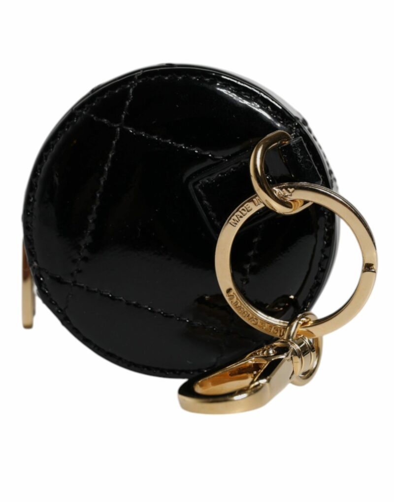 Dolce & Gabbana Black Lamb Leather DG Crystal Round Coin Purse Wallet - Image 4