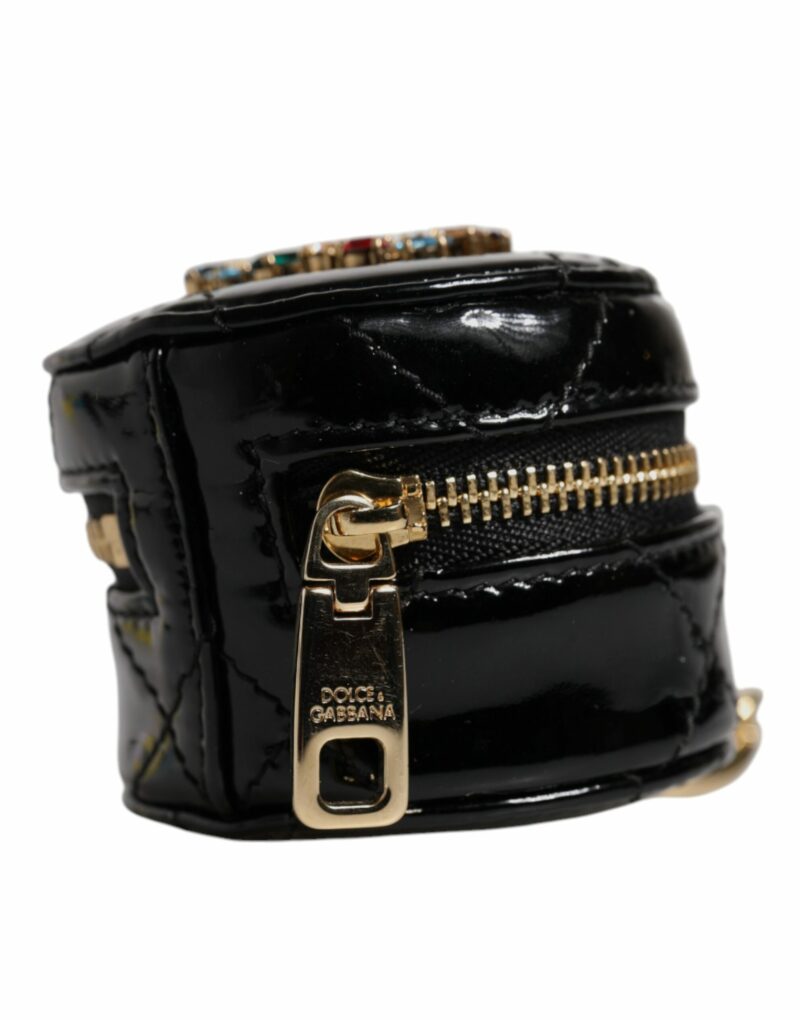 Dolce & Gabbana Black Lamb Leather DG Crystal Round Coin Purse Wallet - Image 5