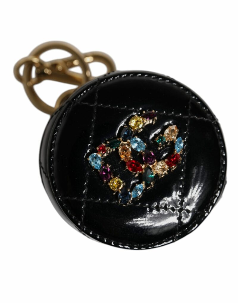 Dolce & Gabbana Black Lamb Leather DG Crystal Round Coin Purse Wallet - Image 6
