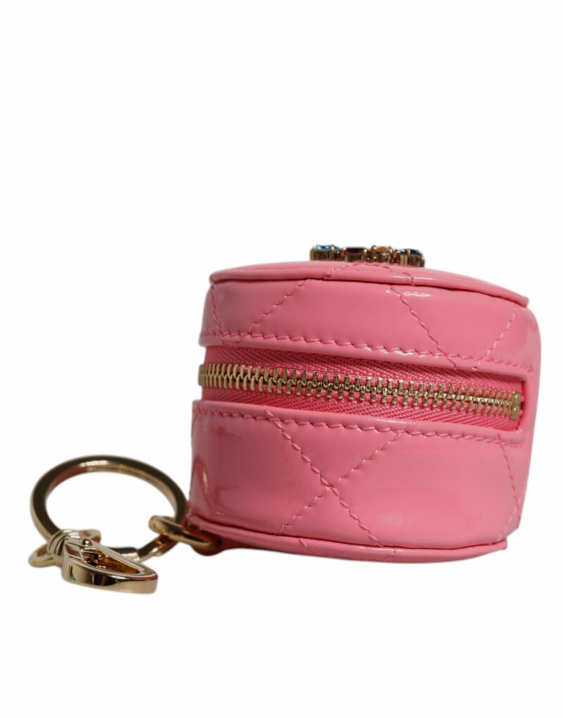 Dolce & Gabbana Pink Lamb Leather DG Crystal Round Coin Purse Wallet - Image 3
