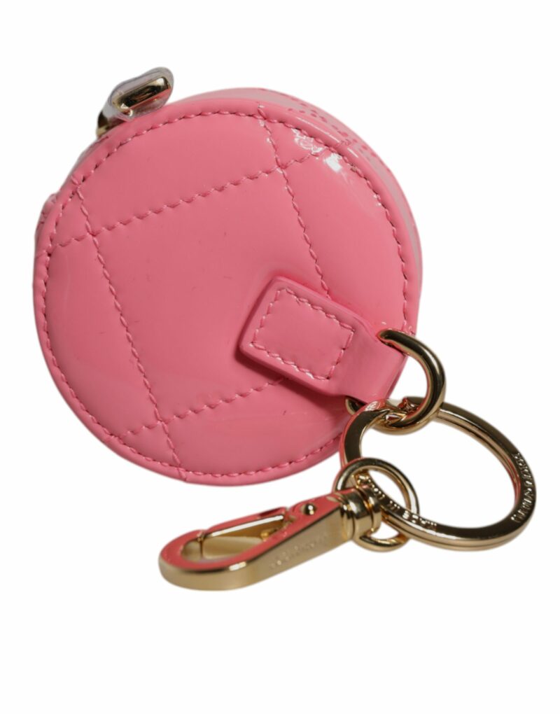 Dolce & Gabbana Pink Lamb Leather DG Crystal Round Coin Purse Wallet - Image 4