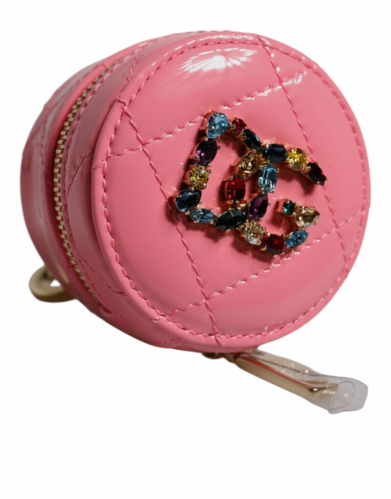 Dolce & Gabbana Pink Lamb Leather DG Crystal Round Coin Purse Wallet - Image 6