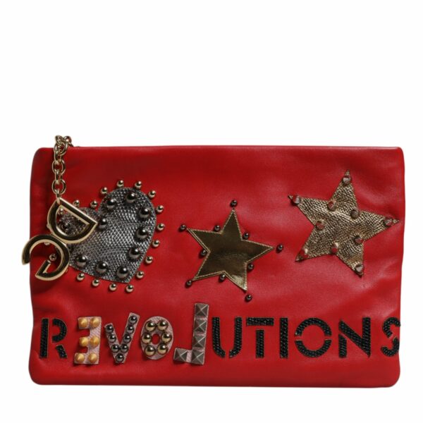Dolce & Gabbana Red Revolutions Embellished Leather Clutch Bag