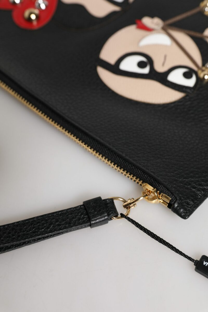Dolce & Gabbana Black #DGFamily Embellished Leather Clutch Bag - Image 6