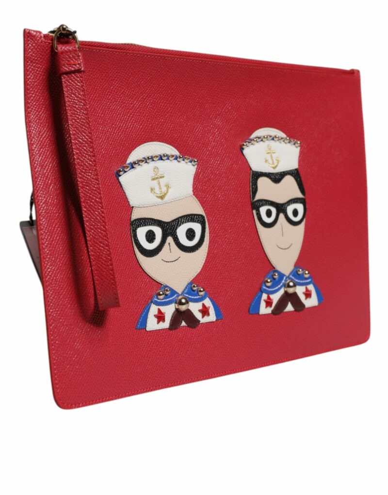 Dolce & Gabbana Red #DGFamily Embellished Leather Clutch Bag - Image 3