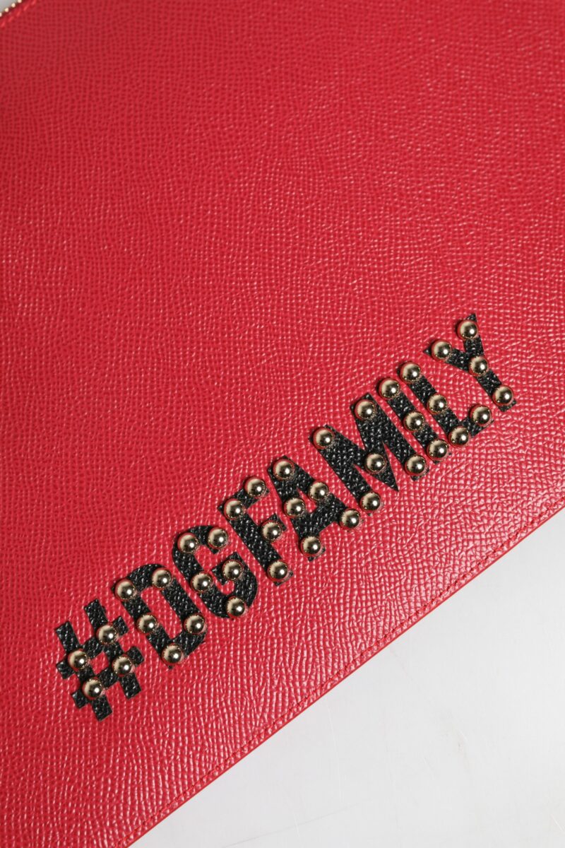 Dolce & Gabbana Red #DGFamily Embellished Leather Clutch Bag - Image 5