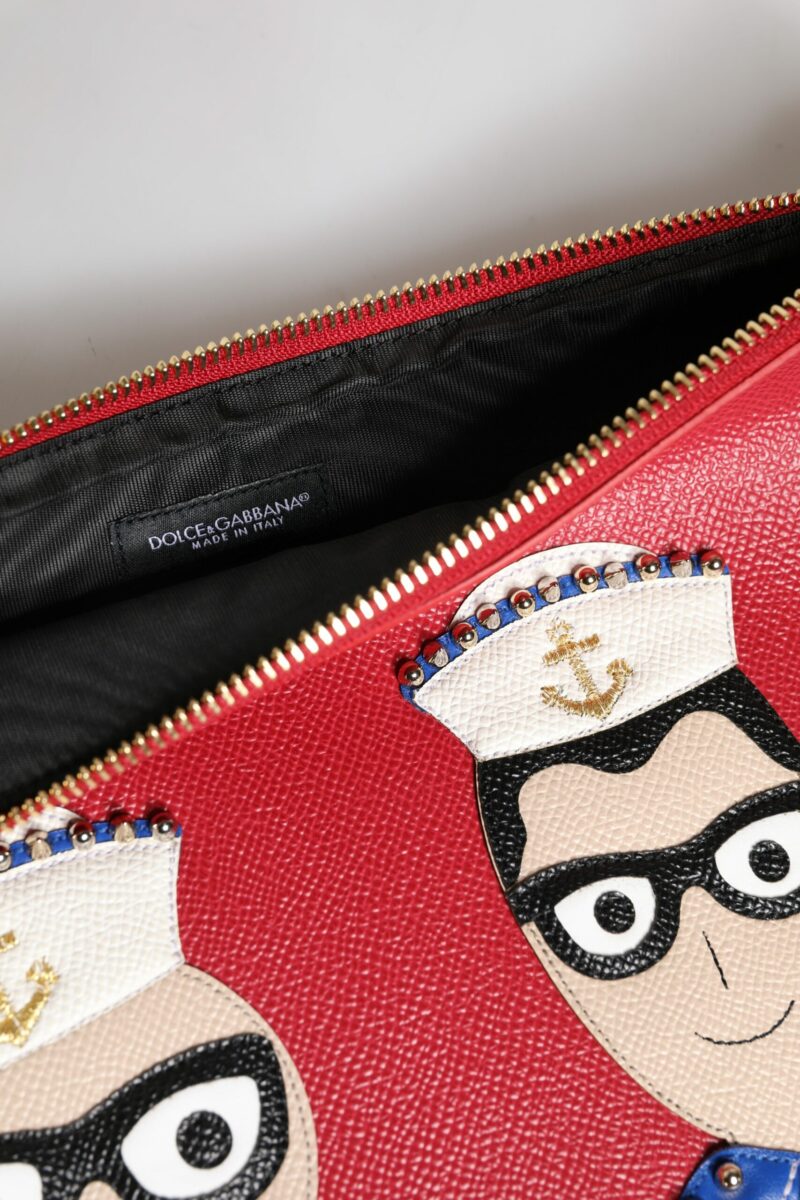 Dolce & Gabbana Red #DGFamily Embellished Leather Clutch Bag - Image 7