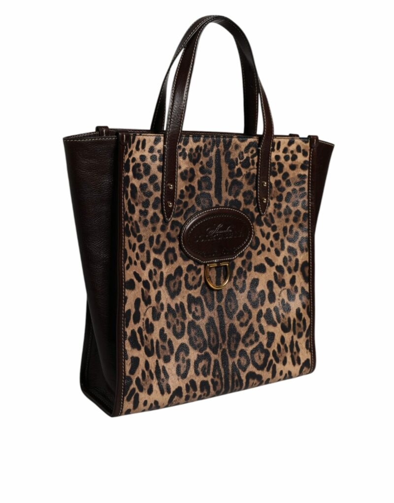 Dolce & Gabbana Brown Leopard Leather Shoulder Strap Tote Bag - Image 3