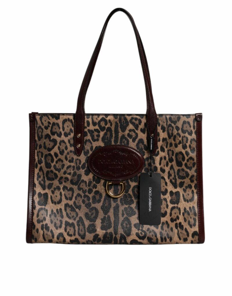 Dolce & Gabbana Brown Leopard Leather Shoulder Strap Tote Bag
