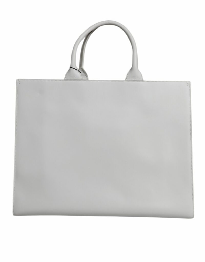 Dolce & Gabbana White Logo Print DG Daily Calfskin Shopping Tote Bag - Image 4