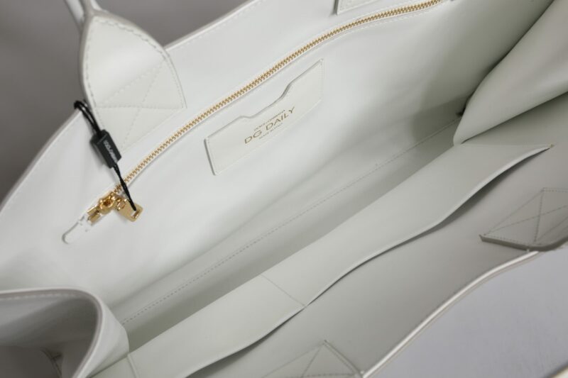 Dolce & Gabbana White Logo Print DG Daily Calfskin Shopping Tote Bag - Image 6