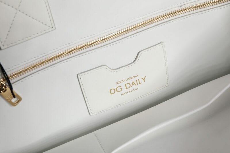 Dolce & Gabbana White Logo Print DG Daily Calfskin Shopping Tote Bag - Image 7