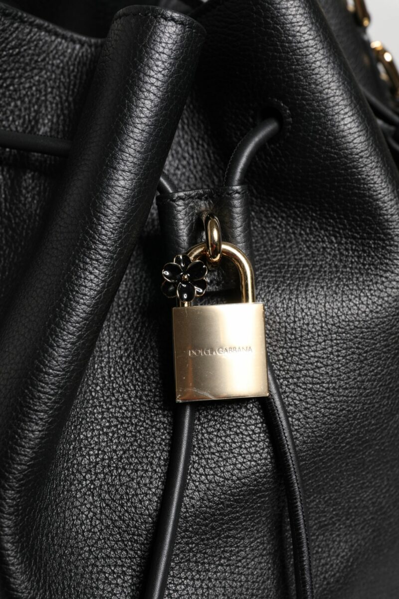 Dolce & Gabbana Black Calfskin Leather DOLCE Shoulder Bucket Bag - Image 4
