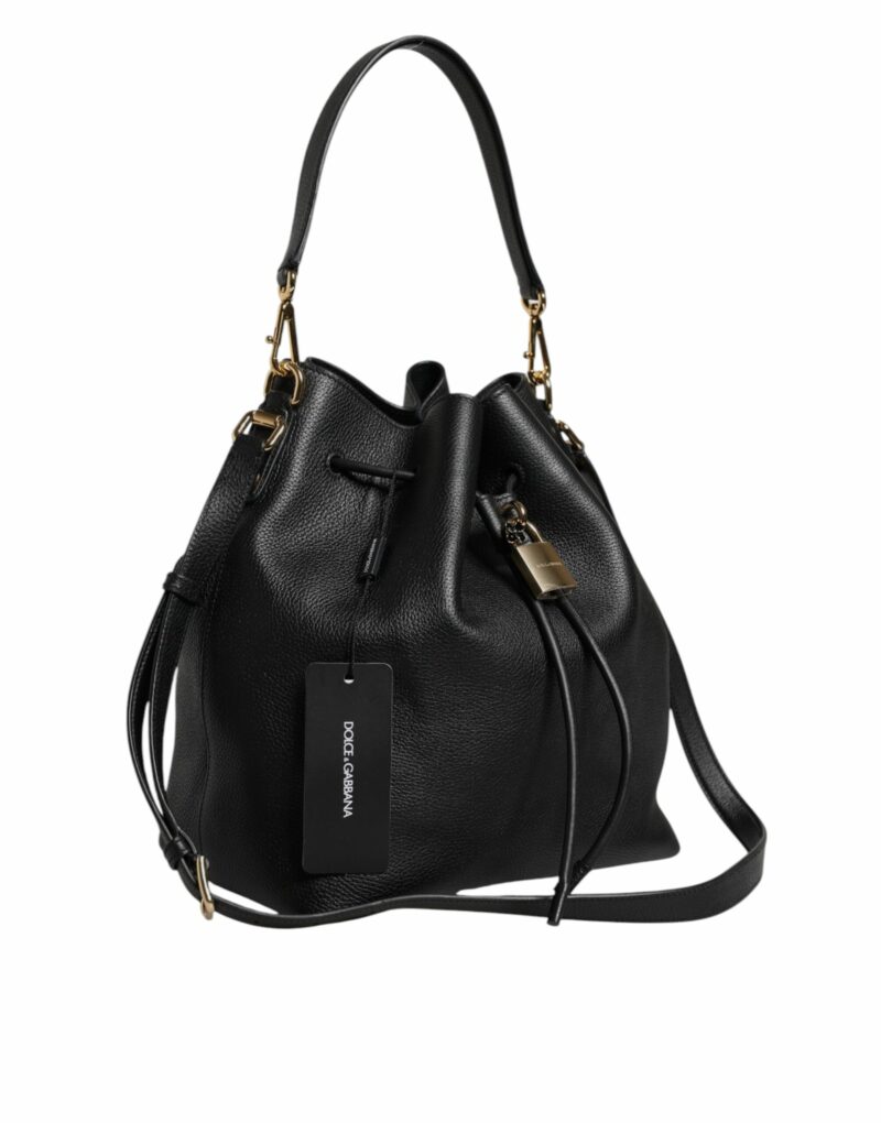 Dolce & Gabbana Black Calfskin Leather DOLCE Shoulder Bucket Bag - Image 7