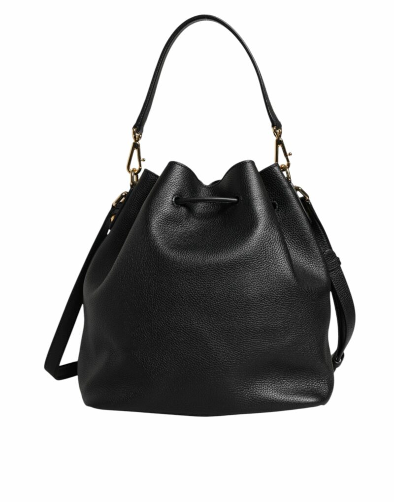 Dolce & Gabbana Black Calfskin Leather DOLCE Shoulder Bucket Bag - Image 8