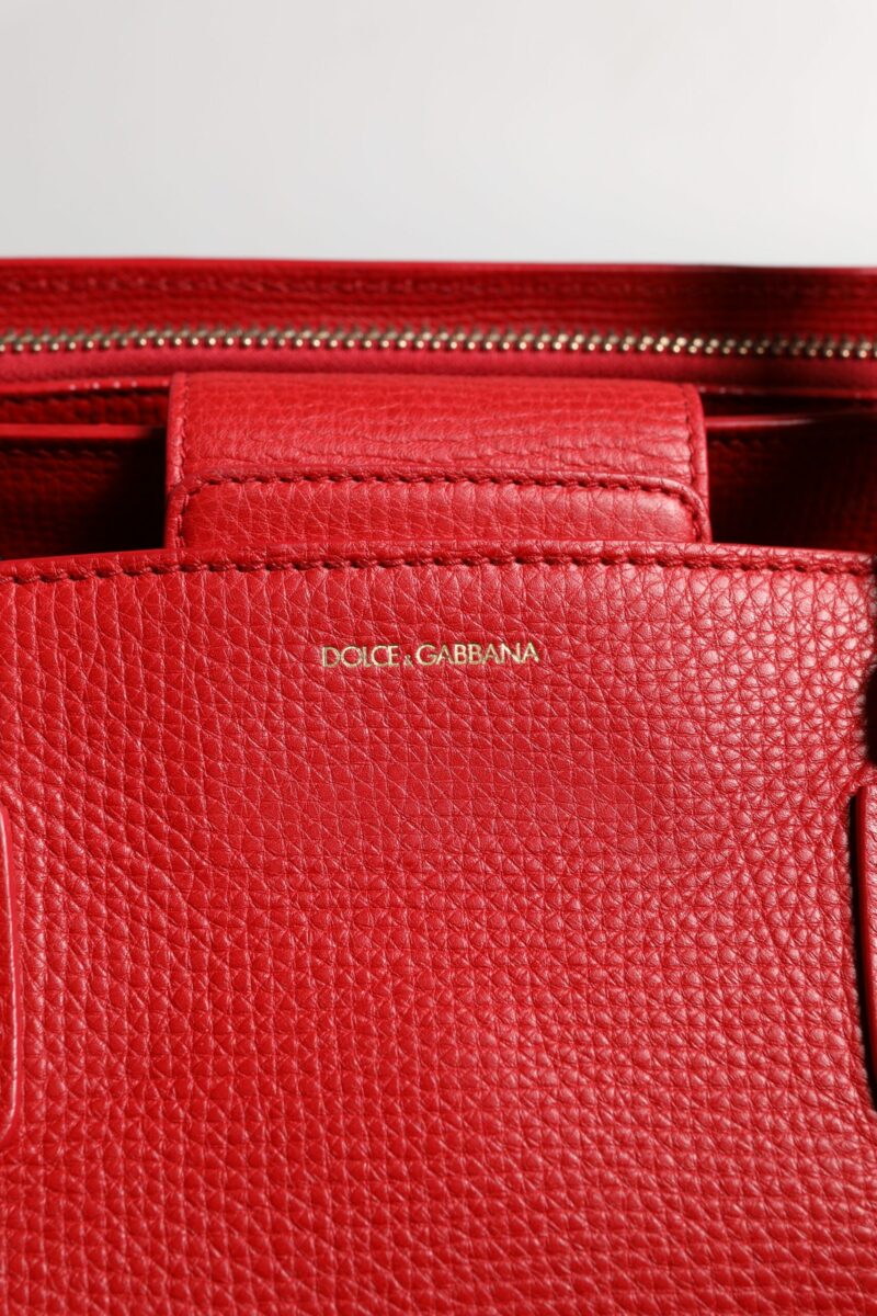 Dolce & Gabbana Red Calfskin Leather Logo Plaque Top Handle Bag - Image 6