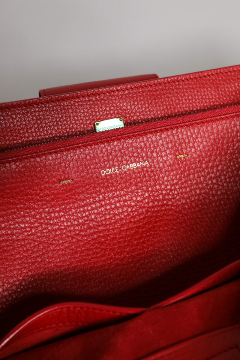 Dolce & Gabbana Red Calfskin Leather Logo Plaque Top Handle Bag - Image 7