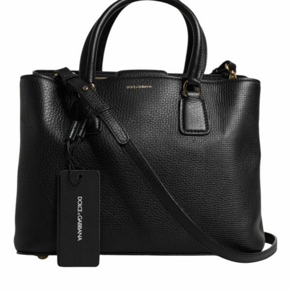 Dolce & Gabbana Black Calf Leather Logo Plaque Shoulder Handbag Bag