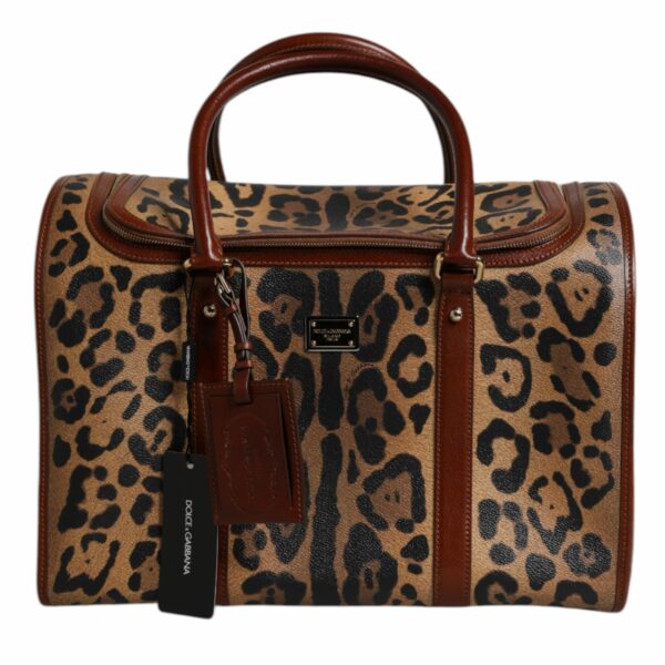Dolce & Gabbana Brown Leopard Print Logo Plaque Top Handle Handbag Bag