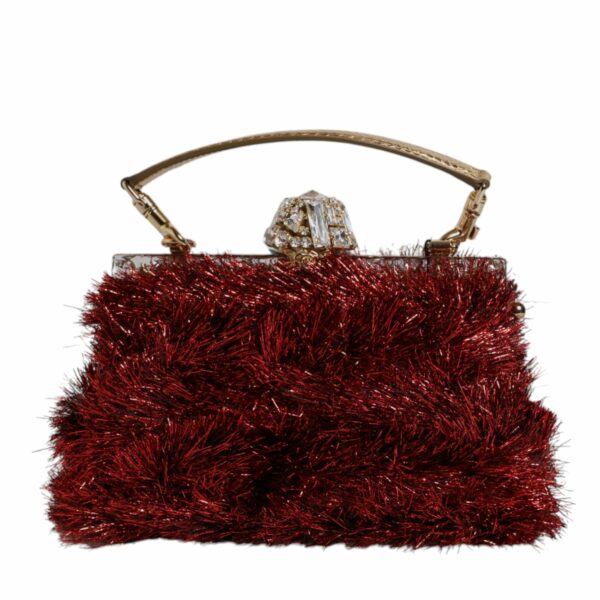 Dolce & Gabbana Red Gold Chain VANDA Tinsel Crystals Evening Clutch Bag