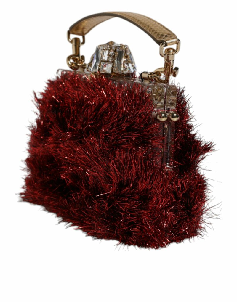 Dolce & Gabbana Red Gold Chain VANDA Tinsel Crystals Evening Clutch Bag - Image 3