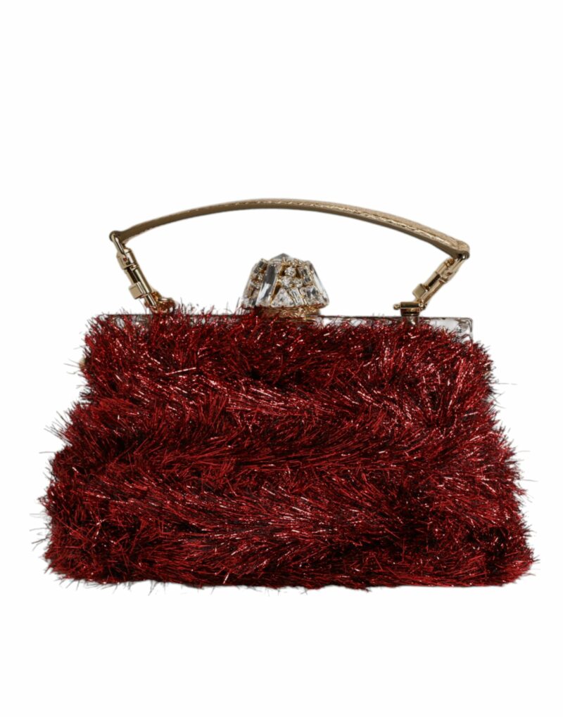 Dolce & Gabbana Red Gold Chain VANDA Tinsel Crystals Evening Clutch Bag - Image 4