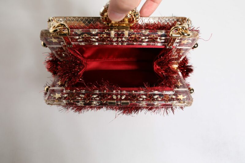 Dolce & Gabbana Red Gold Chain VANDA Tinsel Crystals Evening Clutch Bag - Image 7
