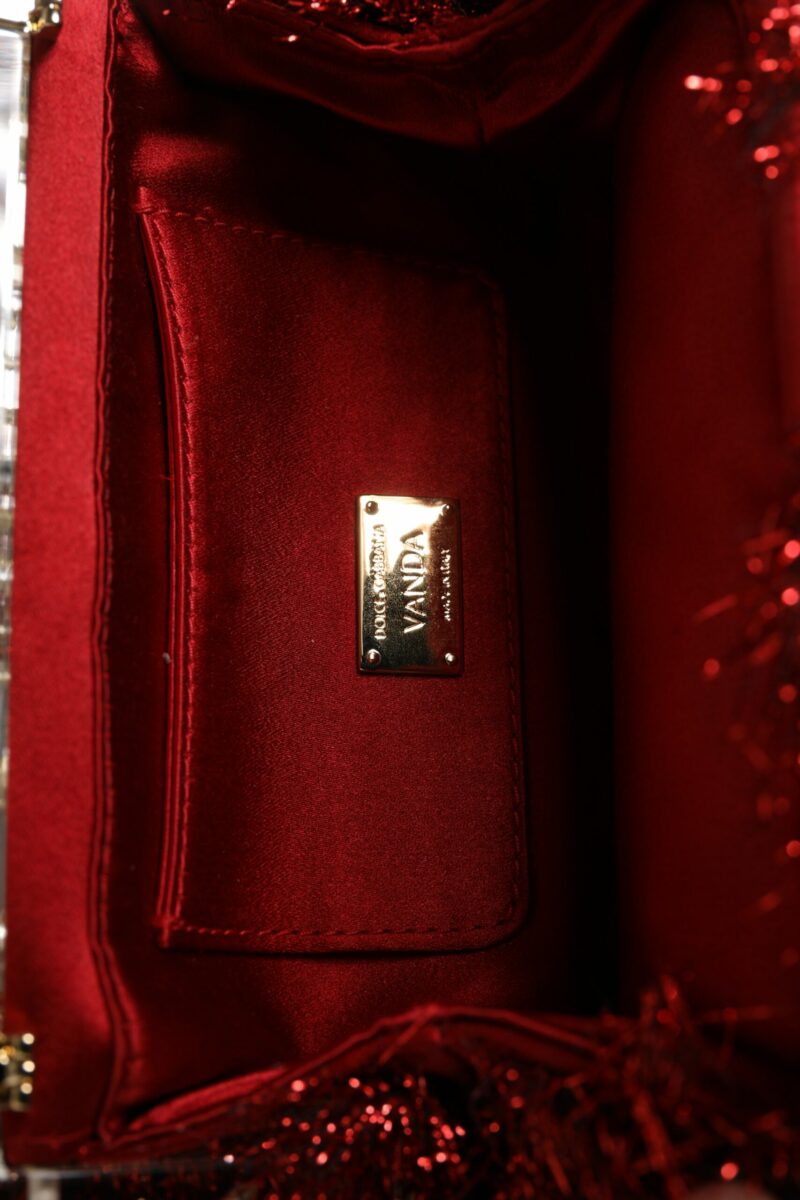Dolce & Gabbana Red Gold Chain VANDA Tinsel Crystals Evening Clutch Bag - Image 8