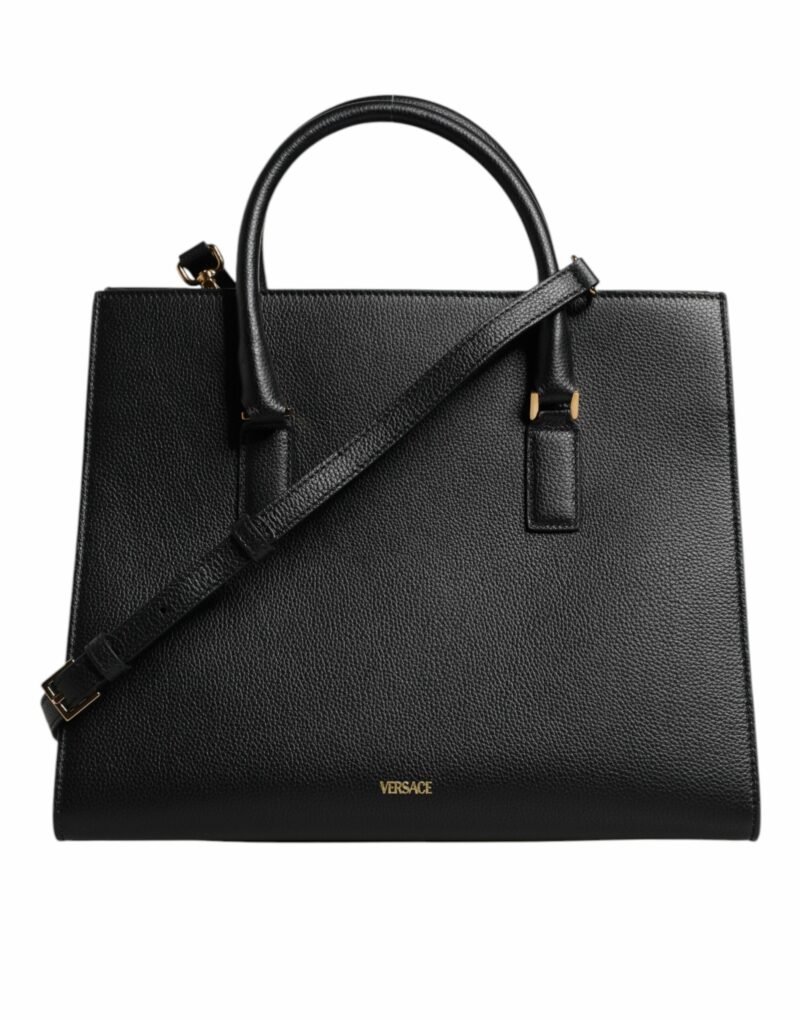 Versace Black Large Leather Top Handle Shoulder Crossbody Bag - Image 3