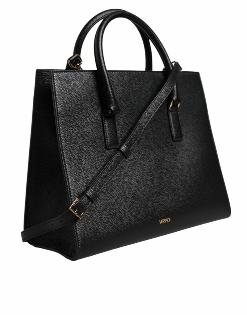 Versace Black Large Leather Top Handle Shoulder Crossbody Bag - Image 4