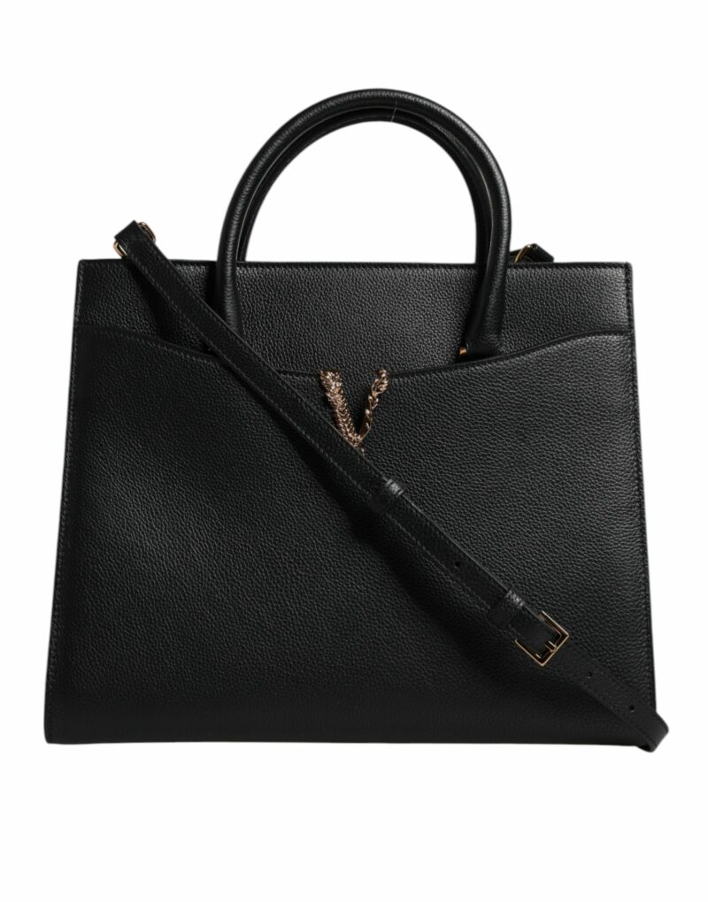 Versace Black Large Leather Top Handle Shoulder Crossbody Bag - Image 5