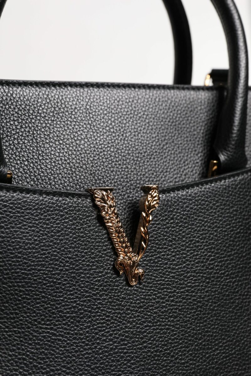 Versace Black Large Leather Top Handle Shoulder Crossbody Bag - Image 6