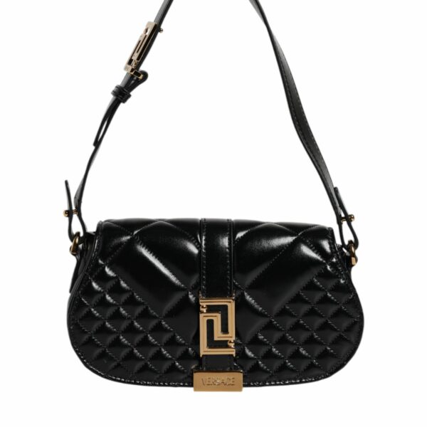 Versace Black Calf Leather Quilted Shoulder Strap Bag