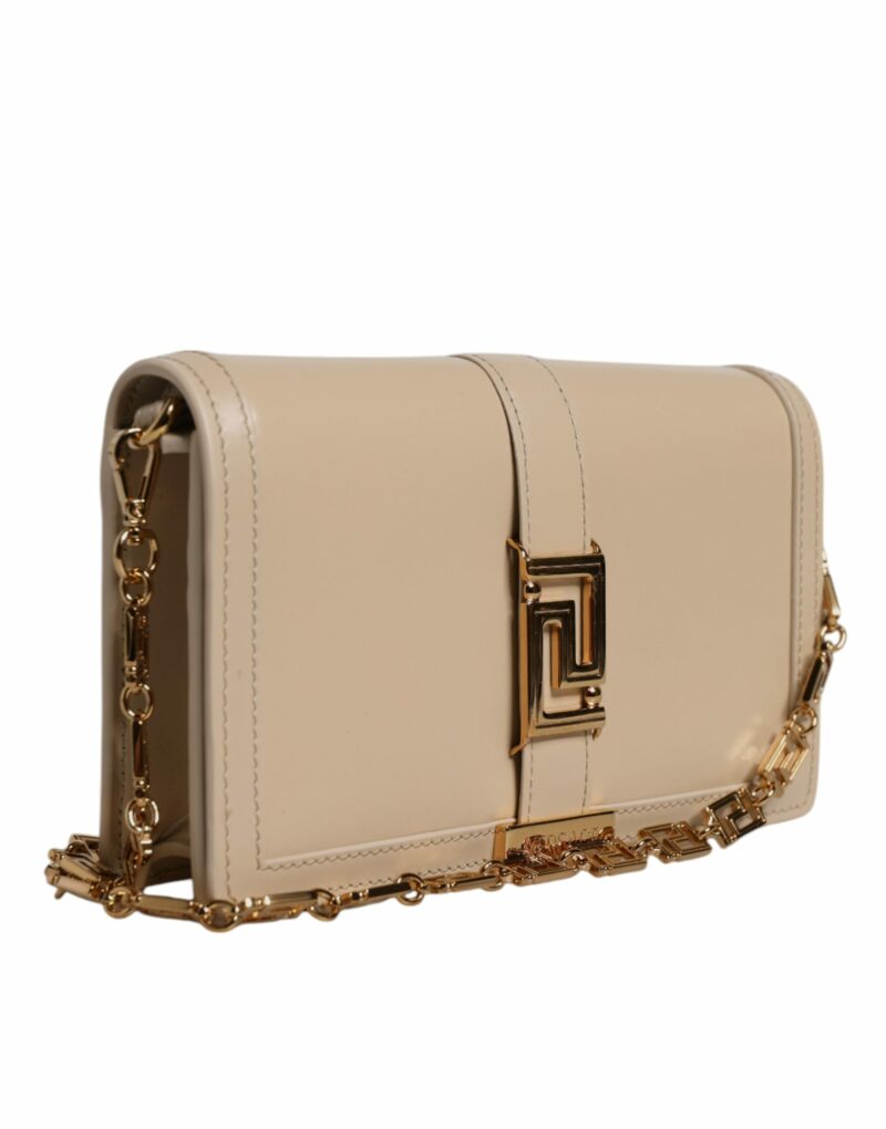 Versace Beige Gold Chain Calf Leather Wallet Crossbody Bag - Image 4