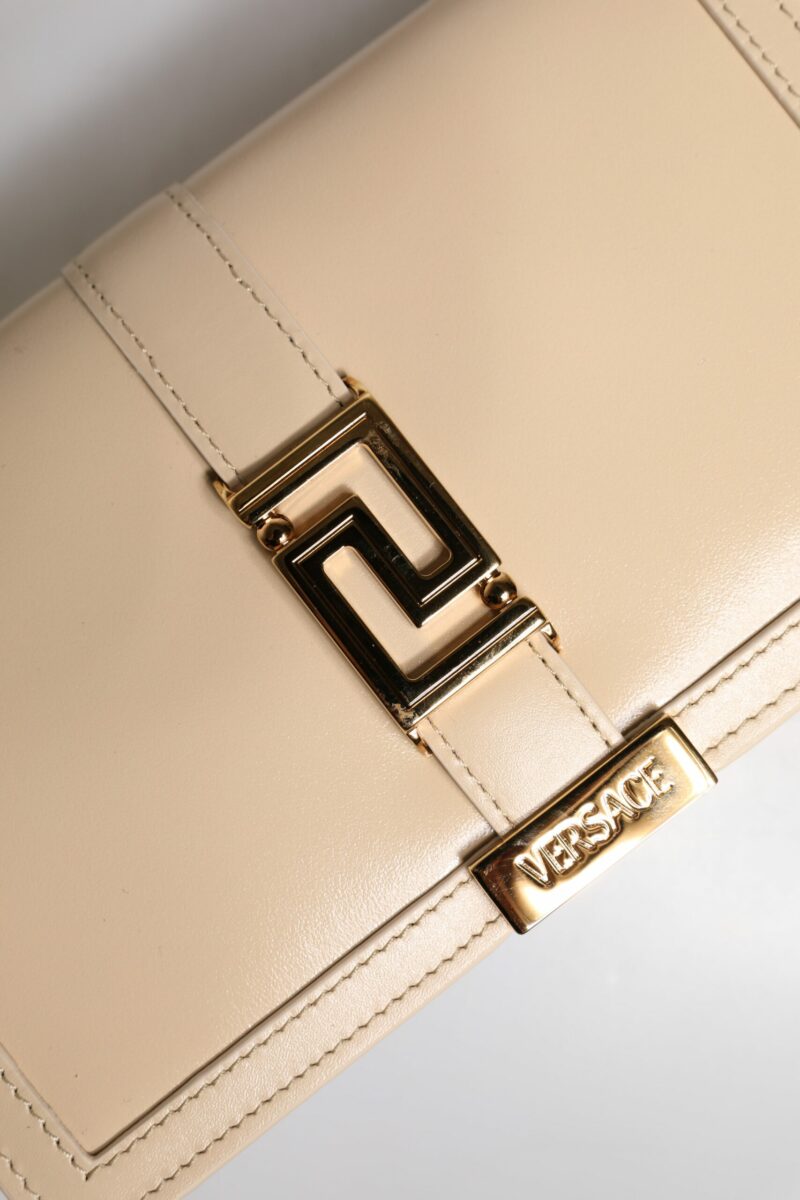 Versace Beige Gold Chain Calf Leather Wallet Crossbody Bag - Image 6